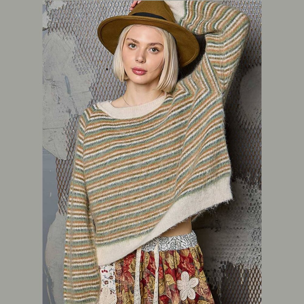 POL Striped Mohair Knit Oversized Boho Sweater Pullover Small NWT